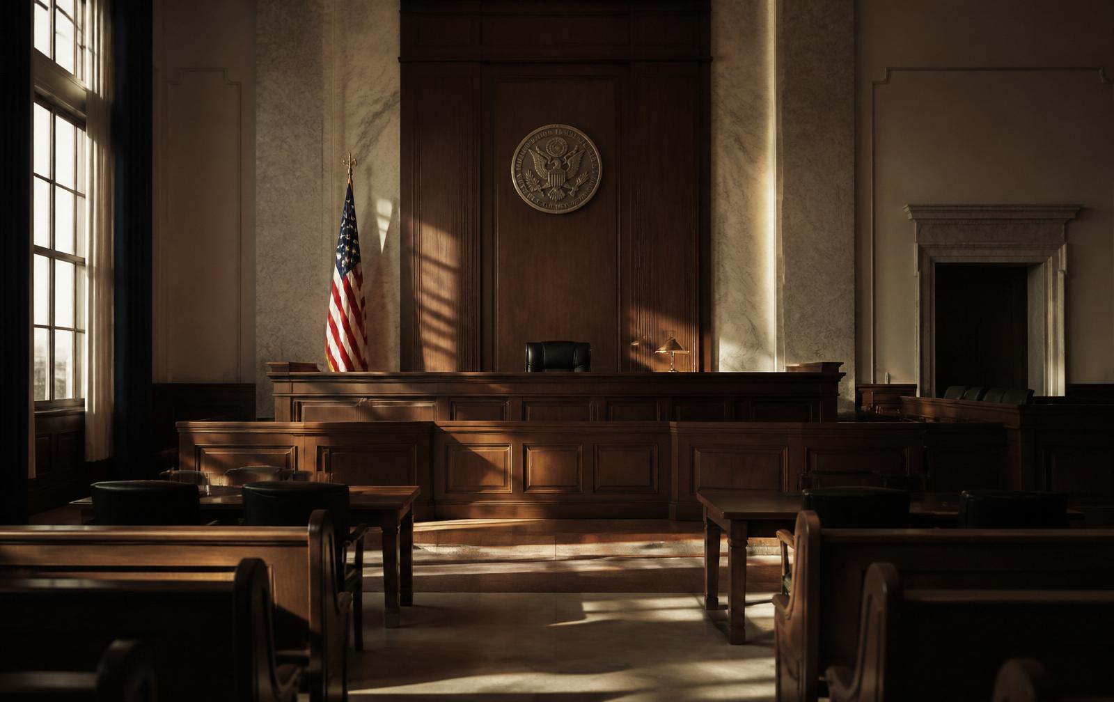 A modern courtroom interior