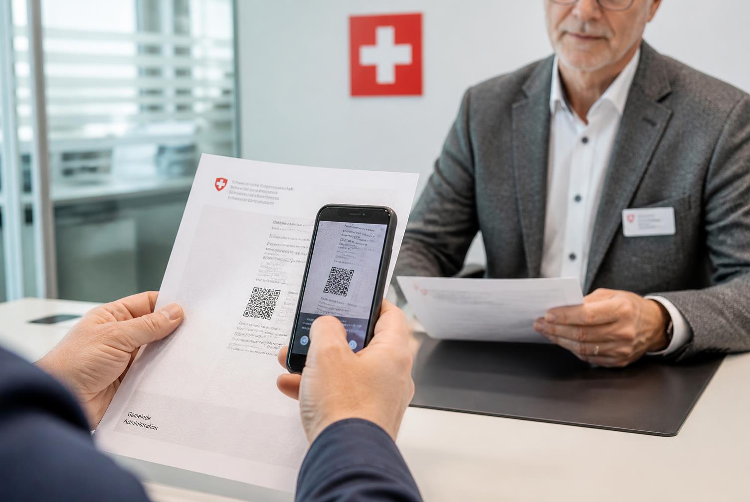 A person scanning a QR code on an official document