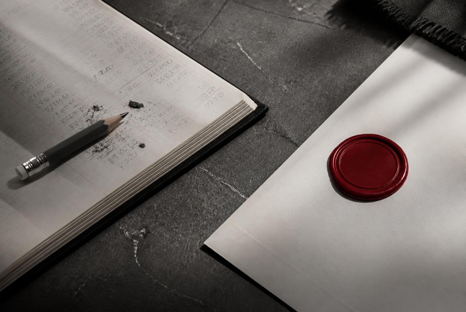 An editable pencil ledger beside a permanent wax seal