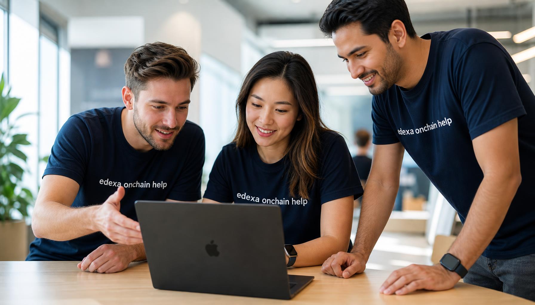 edeXa support team wearing edeXa onchain help t-shirts