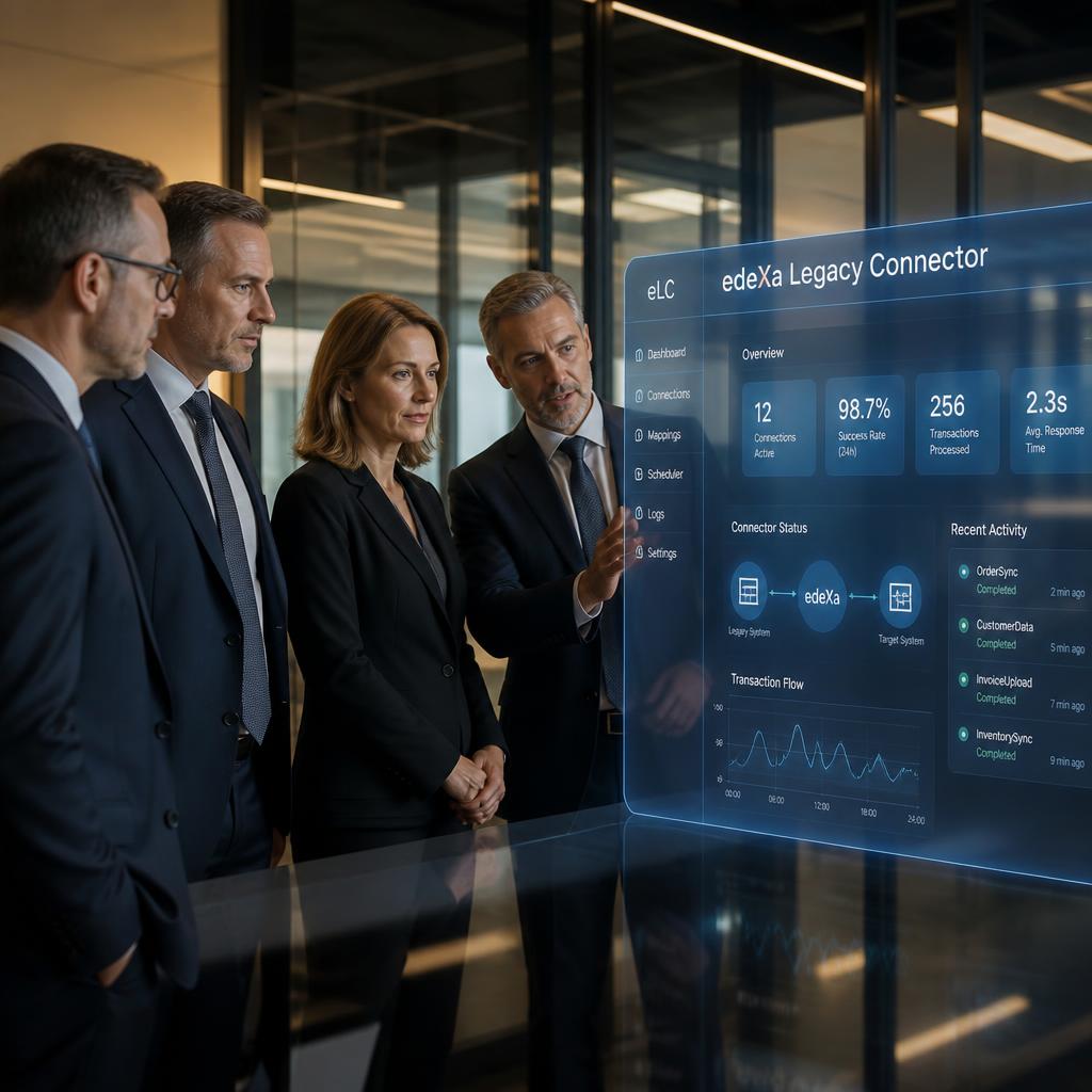 Enterprise team reviewing the edeXa connector suite during an evaluation